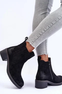 Online Boto Klasyczne Zamszowe Botki Damskie Czarne Metanassa