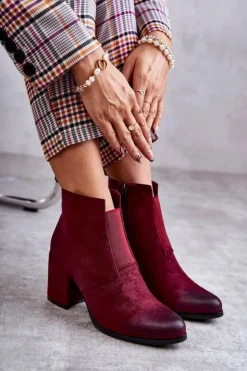Damskie Boto Klasyczne Zamszowe Botki La.Fi 260035WI-SU Bordowe
