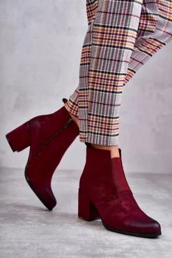 Damskie Boto Klasyczne Zamszowe Botki La.Fi 260035WI-SU Bordowe