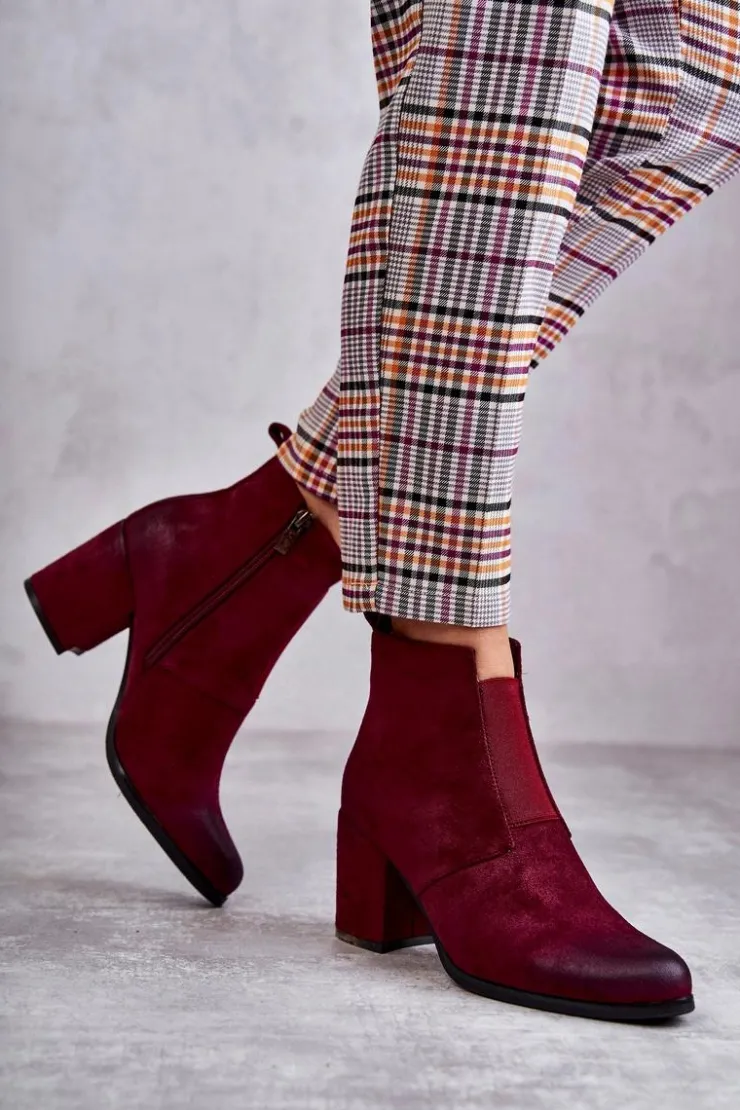 Damskie Boto Klasyczne Zamszowe Botki La.Fi 260035WI-SU Bordowe