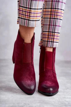 Damskie Boto Klasyczne Zamszowe Botki La.Fi 260035WI-SU Bordowe