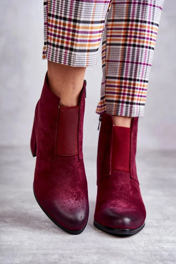 Damskie Boto Klasyczne Zamszowe Botki La.Fi 260035WI-SU Bordowe