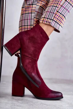 Damskie Boto Klasyczne Zamszowe Botki La.Fi 260035WI-SU Bordowe