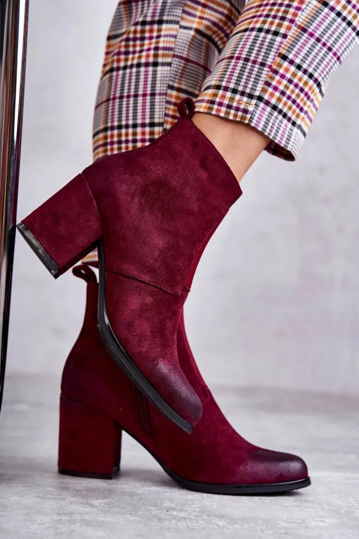 Damskie Boto Klasyczne Zamszowe Botki La.Fi 260035WI-SU Bordowe