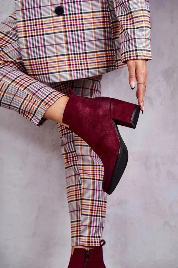 Damskie Boto Klasyczne Zamszowe Botki La.Fi 260035WI-SU Bordowe