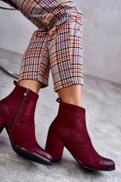 Damskie Boto Klasyczne Zamszowe Botki La.Fi 260035WI-SU Bordowe