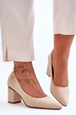 Boto Czółenka Zamszowe|Czółenka Na Słupku*Klasyczne Zamszowe Czółenka Na Obcasie Z Ozdobą Jasnobeżowe Derren