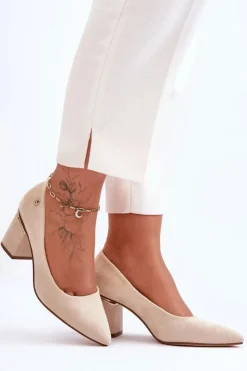 Boto Czółenka Zamszowe|Czółenka Na Słupku*Klasyczne Zamszowe Czółenka Na Obcasie Z Ozdobą Jasnobeżowe Derren