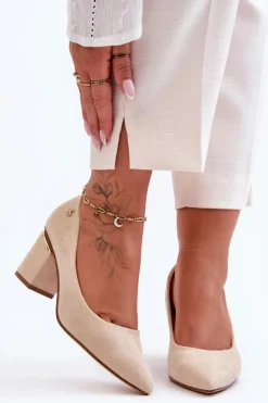 Boto Czółenka Zamszowe|Czółenka Na Słupku*Klasyczne Zamszowe Czółenka Na Obcasie Z Ozdobą Jasnobeżowe Derren