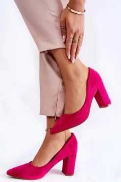 Damskie Boto Klasyczne Zamszowe Czółenka Na Słupku Fuksja Kendra