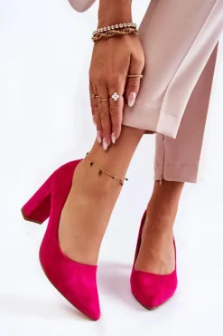 Damskie Boto Klasyczne Zamszowe Czółenka Na Słupku Fuksja Kendra