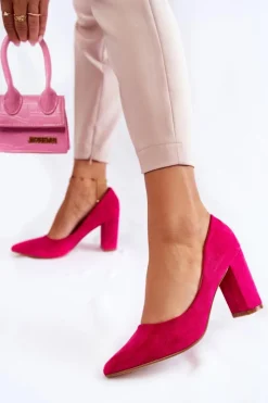 Damskie Boto Klasyczne Zamszowe Czółenka Na Słupku Fuksja Kendra