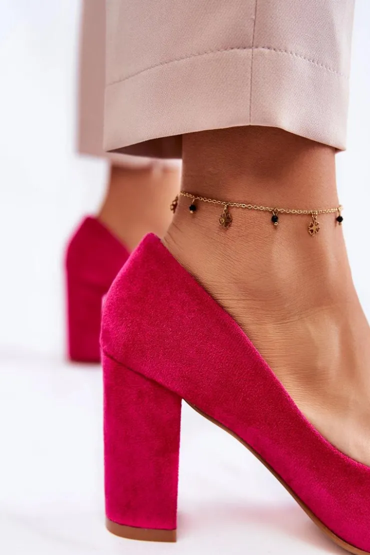 Damskie Boto Klasyczne Zamszowe Czółenka Na Słupku Fuksja Kendra