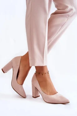 Boto Czółenka Zamszowe|Czółenka Na Słupku*Klasyczne Zamszowe Czółenka Na Słupku Beżowe Kendra