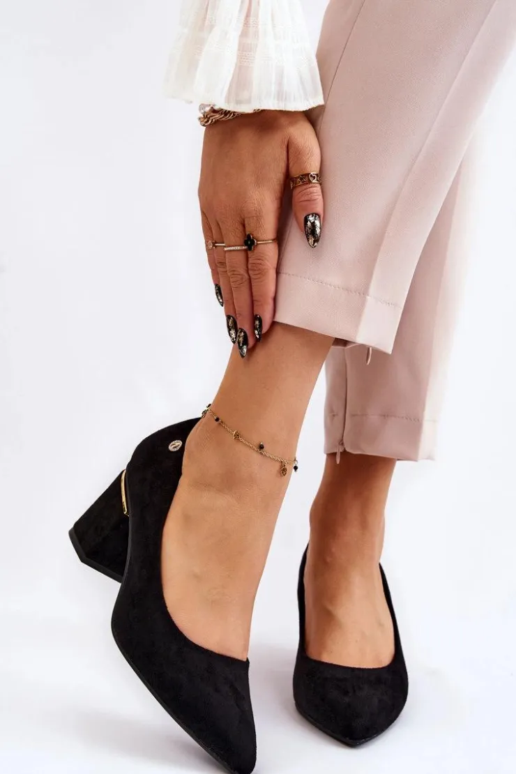 Clearance Boto Klasyczne Zamszowe Czółenka Na Obcasie Z Ozdobą Czarne Derren