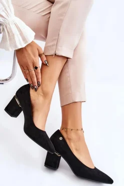 Clearance Boto Klasyczne Zamszowe Czółenka Na Obcasie Z Ozdobą Czarne Derren