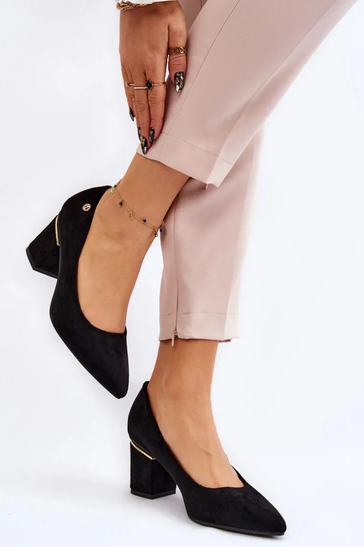 Clearance Boto Klasyczne Zamszowe Czółenka Na Obcasie Z Ozdobą Czarne Derren