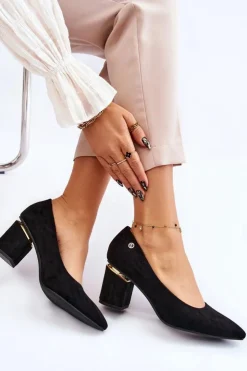 Clearance Boto Klasyczne Zamszowe Czółenka Na Obcasie Z Ozdobą Czarne Derren