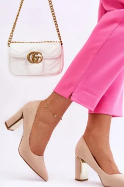 Boto Czółenka Na Słupku|Czółenka Klasyczne*Klasyczne Zamszowe Czółenka Na Ozdobnym Słupku Beżowe Elizabeth