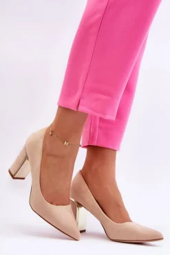 Boto Czółenka Na Słupku|Czółenka Klasyczne*Klasyczne Zamszowe Czółenka Na Ozdobnym Słupku Beżowe Elizabeth