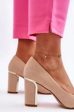 Boto Czółenka Na Słupku|Czółenka Klasyczne*Klasyczne Zamszowe Czółenka Na Ozdobnym Słupku Beżowe Elizabeth