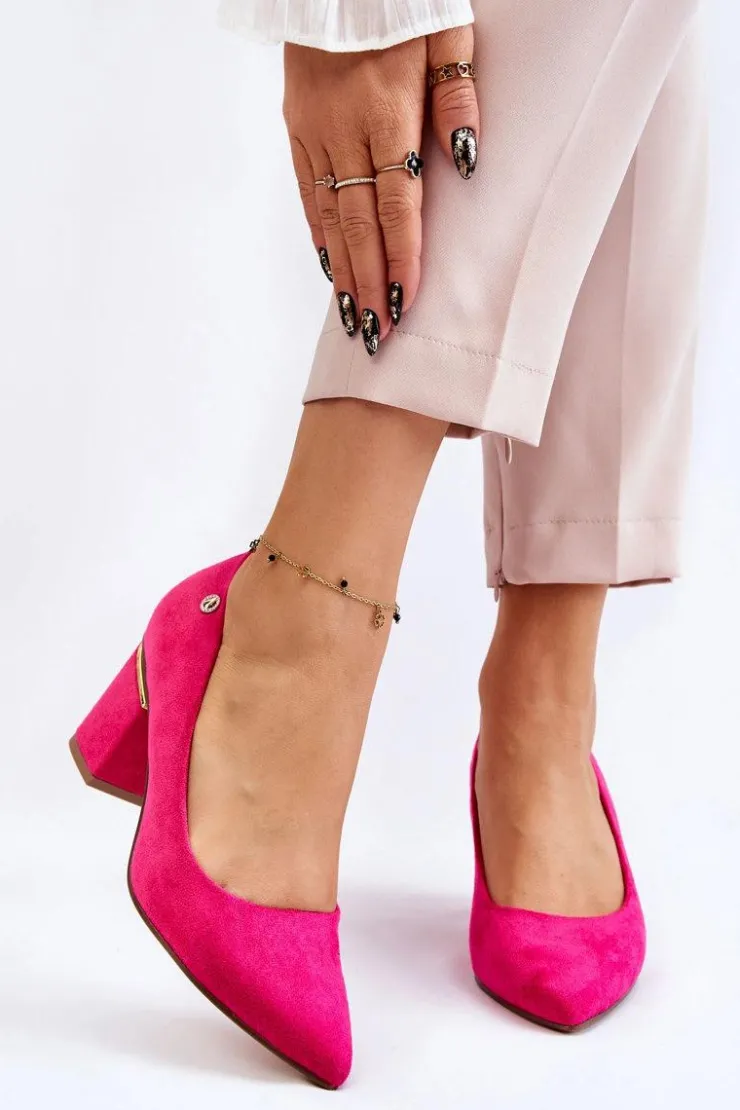 Damskie Boto Klasyczne Zamszowe Czółenka Na Obcasie Z Ozdobą Fuksja Derren