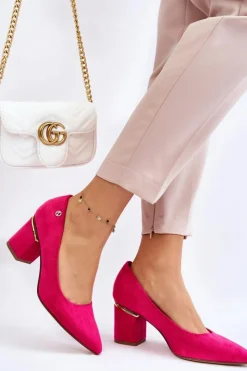 Damskie Boto Klasyczne Zamszowe Czółenka Na Obcasie Z Ozdobą Fuksja Derren