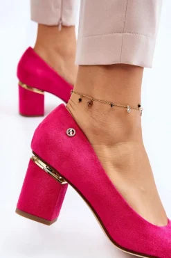 Damskie Boto Klasyczne Zamszowe Czółenka Na Obcasie Z Ozdobą Fuksja Derren