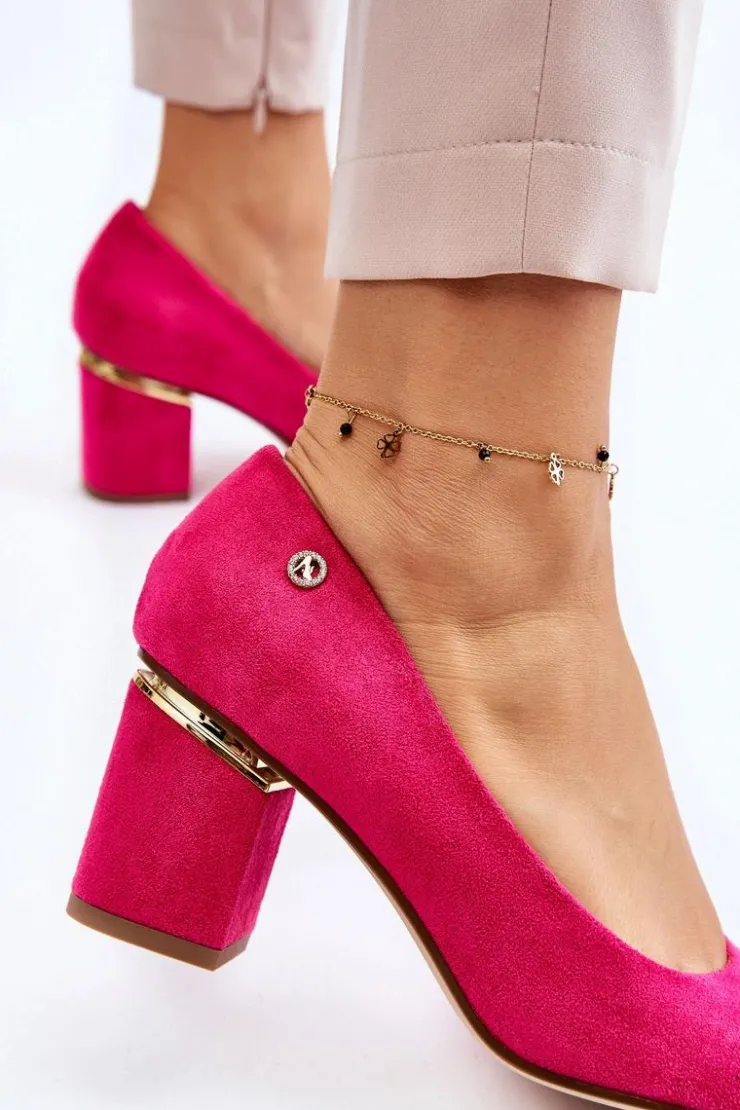 Damskie Boto Klasyczne Zamszowe Czółenka Na Obcasie Z Ozdobą Fuksja Derren