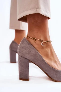 Boto Czółenka Zamszowe|Czółenka Na Słupku*Klasyczne Zamszowe Czółenka Na Słupku Szare Kendra