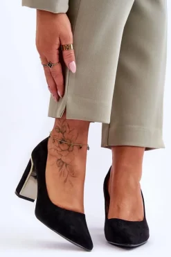 Clearance Boto Klasyczne Zamszowe Czółenka Na Ozdobnym Słupku Czarne Elizabeth