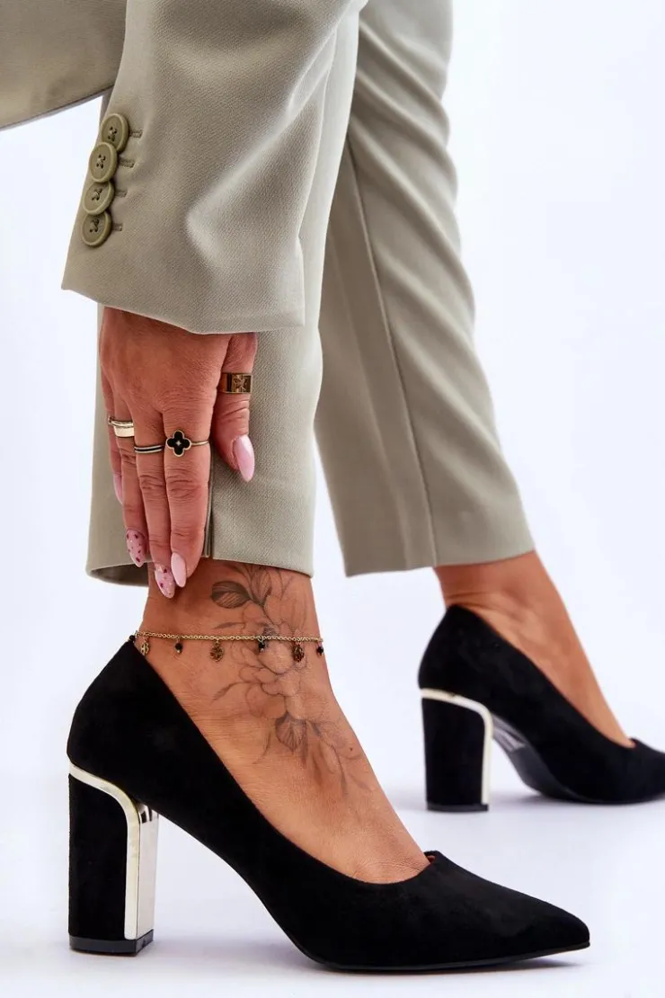 Clearance Boto Klasyczne Zamszowe Czółenka Na Ozdobnym Słupku Czarne Elizabeth