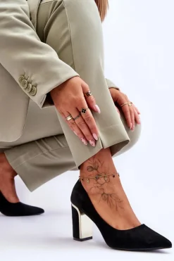 Clearance Boto Klasyczne Zamszowe Czółenka Na Ozdobnym Słupku Czarne Elizabeth