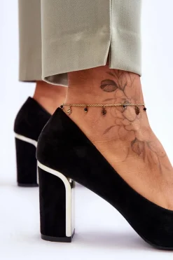 Clearance Boto Klasyczne Zamszowe Czółenka Na Ozdobnym Słupku Czarne Elizabeth