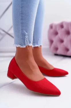 Damskie Boto Klasyczne Zamszowe Czółenka Czerwone Rheya