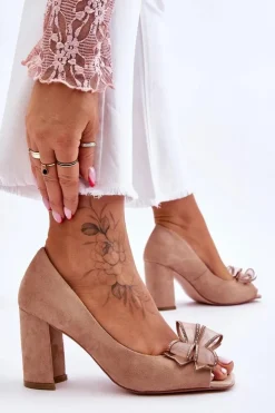 Online Damskie buty S.Barski Klasyczne Zamszowe Czółenka Z Kokardą Beżowe Corey