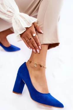 Outlet Boto Klasyczne Zamszowe Czółenka Na Słupku Niebieskie Kendra