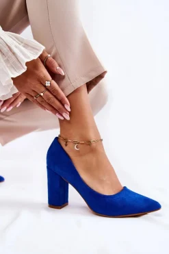 Outlet Boto Klasyczne Zamszowe Czółenka Na Słupku Niebieskie Kendra