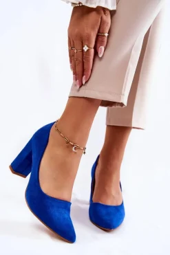 Outlet Boto Klasyczne Zamszowe Czółenka Na Słupku Niebieskie Kendra