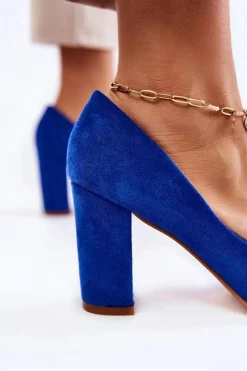 Outlet Boto Klasyczne Zamszowe Czółenka Na Słupku Niebieskie Kendra