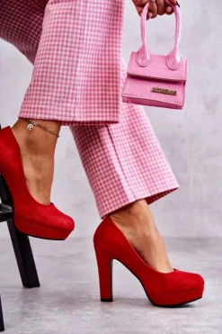 Boto Czółenka Na Platformie|Czółenka Zamszowe*Klasyczne Zamszowe Czółenka Na Obcasie Czerwone Soro