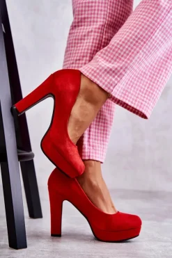 Boto Czółenka Na Platformie|Czółenka Zamszowe*Klasyczne Zamszowe Czółenka Na Obcasie Czerwone Soro