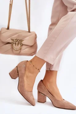 Boto Czółenka Zamszowe|Czółenka Na Słupku*Klasyczne Zamszowe Czółenka Na Obcasie Z Ozdobą Beżowe Derren