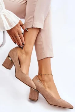 Boto Czółenka Zamszowe|Czółenka Na Słupku*Klasyczne Zamszowe Czółenka Na Obcasie Z Ozdobą Beżowe Derren