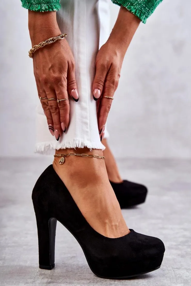 Online Boto Klasyczne Zamszowe Czółenka Na Obcasie Czarne Soro