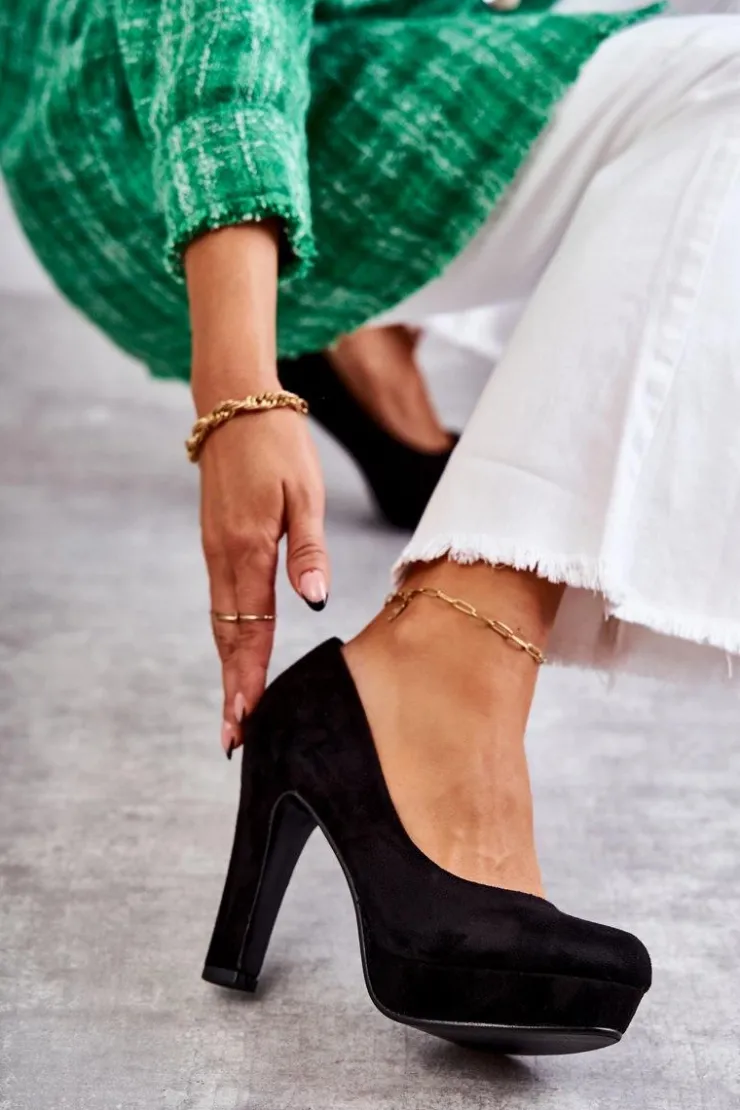 Online Boto Klasyczne Zamszowe Czółenka Na Obcasie Czarne Soro