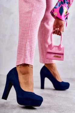 Damskie Boto Klasyczne Zamszowe Czółenka Na Obcasie Granatowe Soro