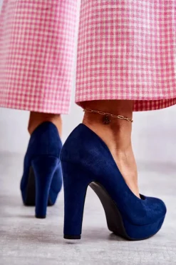 Damskie Boto Klasyczne Zamszowe Czółenka Na Obcasie Granatowe Soro