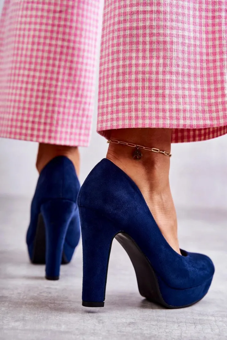 Damskie Boto Klasyczne Zamszowe Czółenka Na Obcasie Granatowe Soro