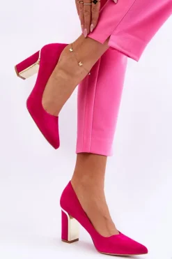 Damskie Boto Klasyczne Zamszowe Czółenka Na Ozdobnym Słupku Fuksja Elizabeth